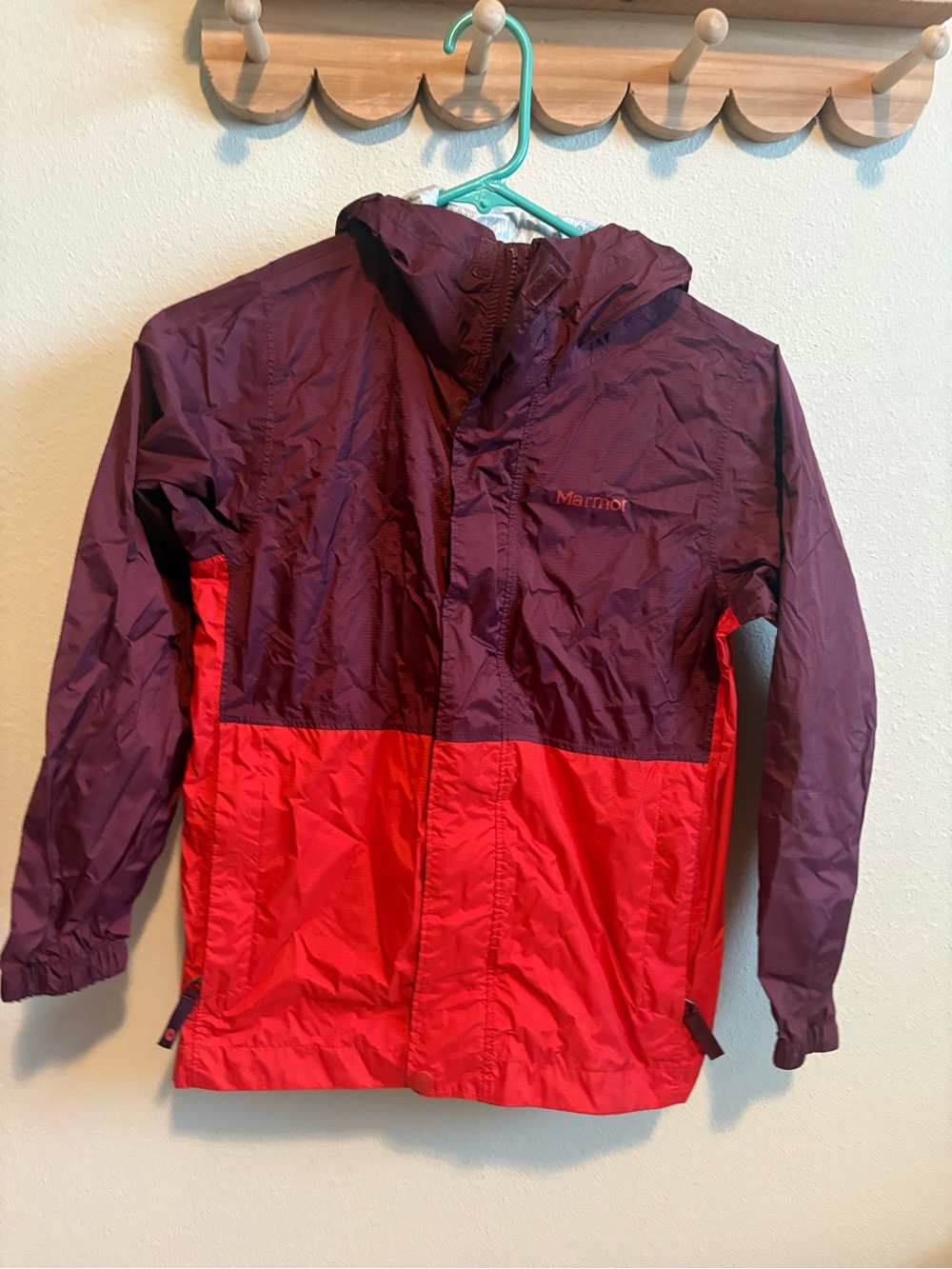 Marmot Kids' Two-Tone Hooded Rain Shell - Burgundy & Red